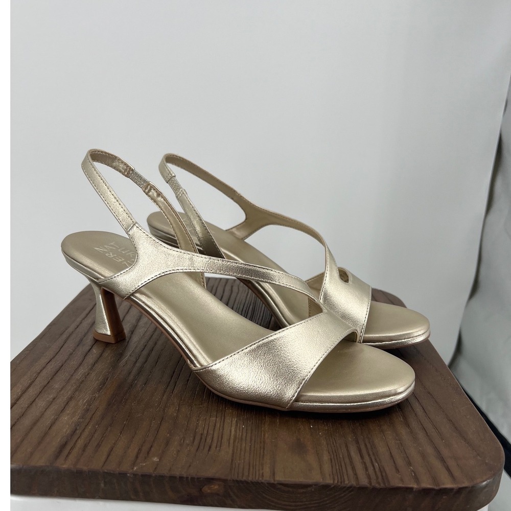 Naturalizer Joriana Champagne Metallic Slingback Kitten Heel Sandals 9.5W NWT